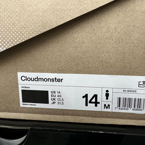 On Running Cloudmonster Men's Size 14 All Black 61.99025 - New - Picture 7 of 7